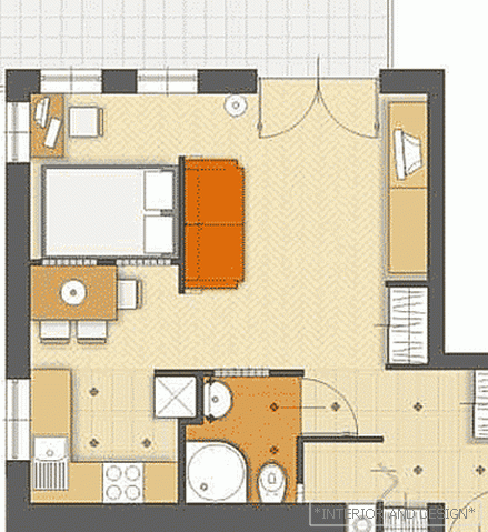 Proyecto de diseño de apartamento de una habitación 3.