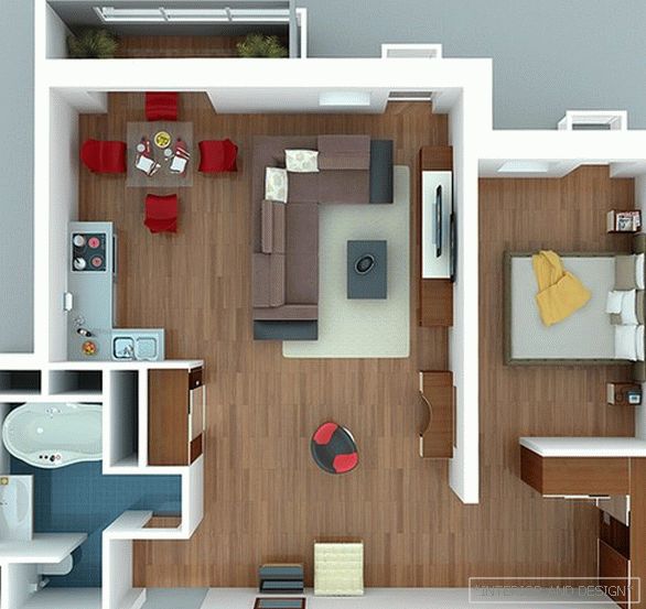 Proyecto de diseño de apartamento de una habitación 5.